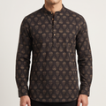 Black Short Kurta with Traditional Block Print