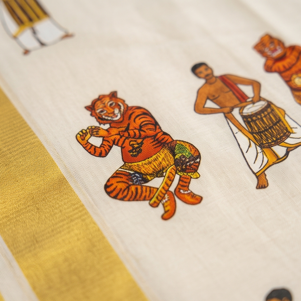Kerala Kasavu Mundu with Pulikali Motif