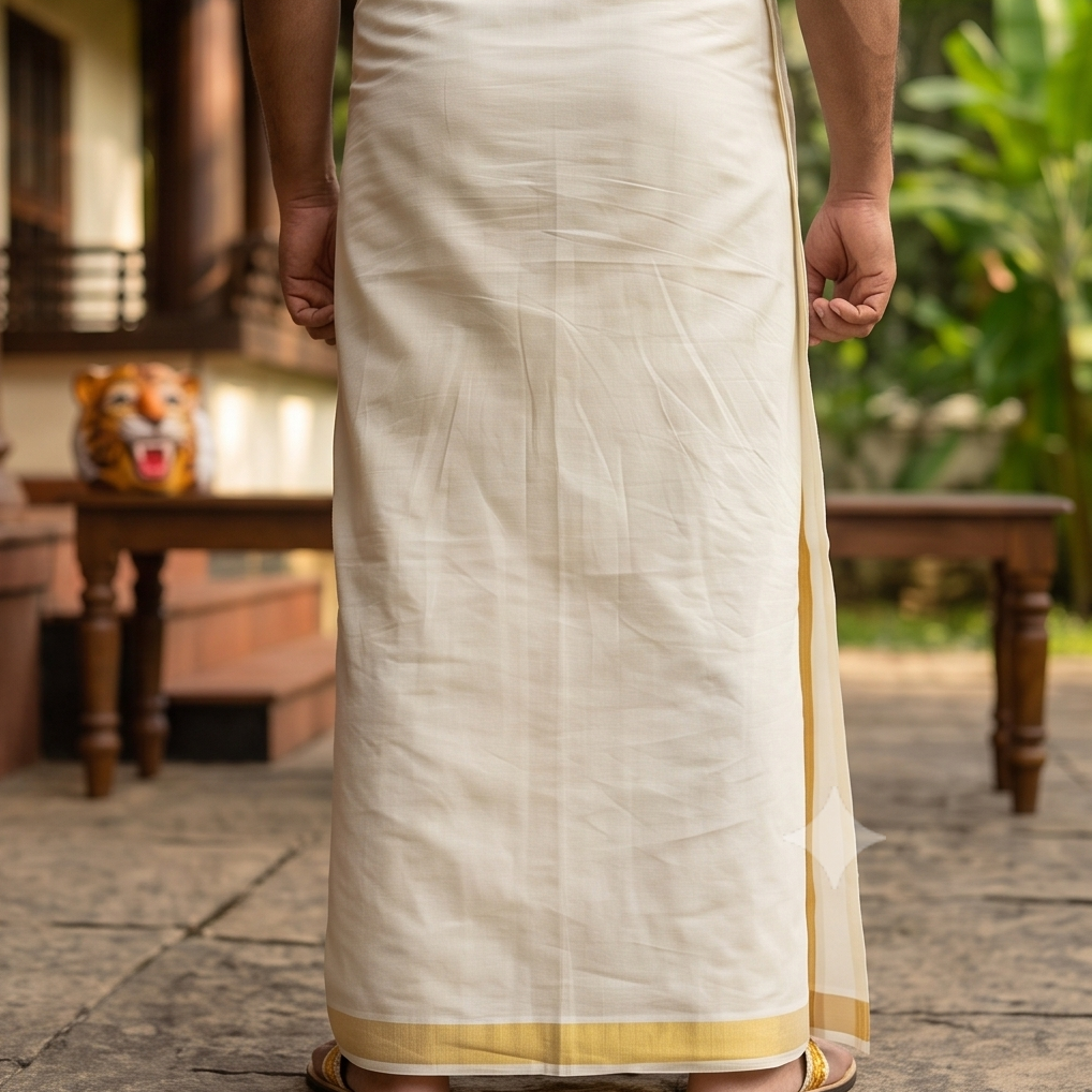 Kerala Kasavu Mundu with Pulikali Motif