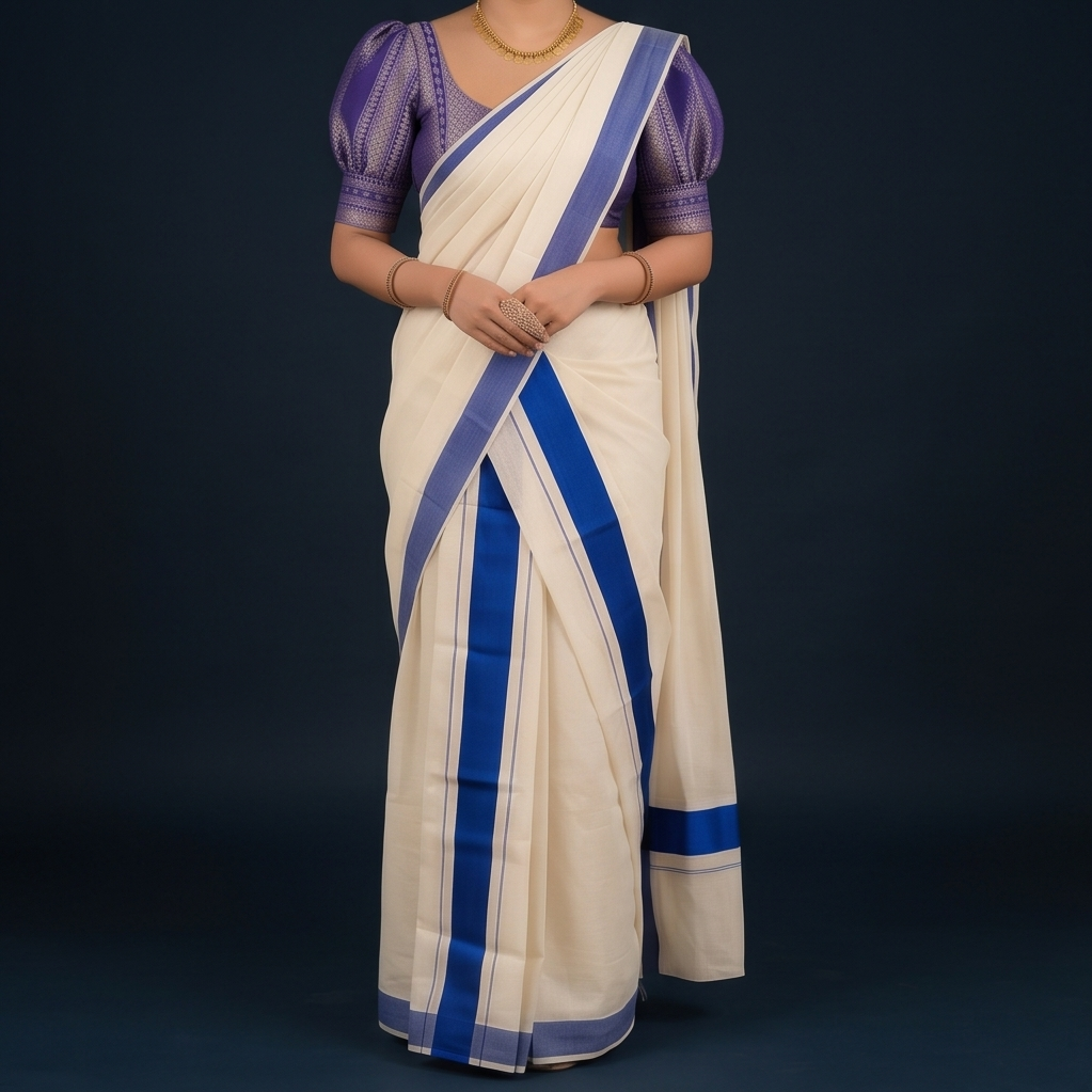 Kerala Blue Border Cotton Saree