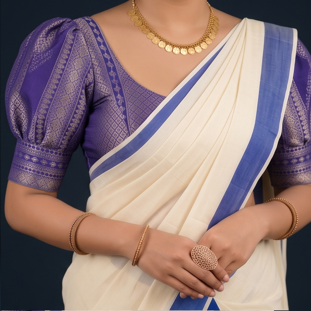Kerala Blue Border Cotton Saree