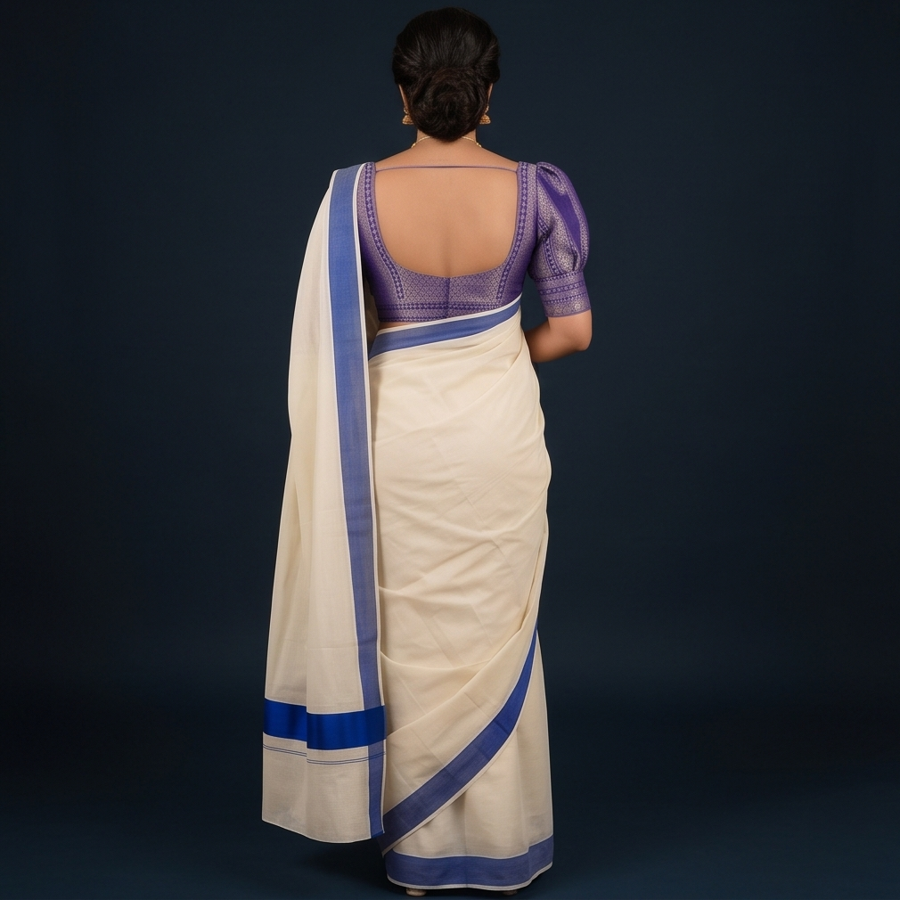 Kerala Blue Border Cotton Saree