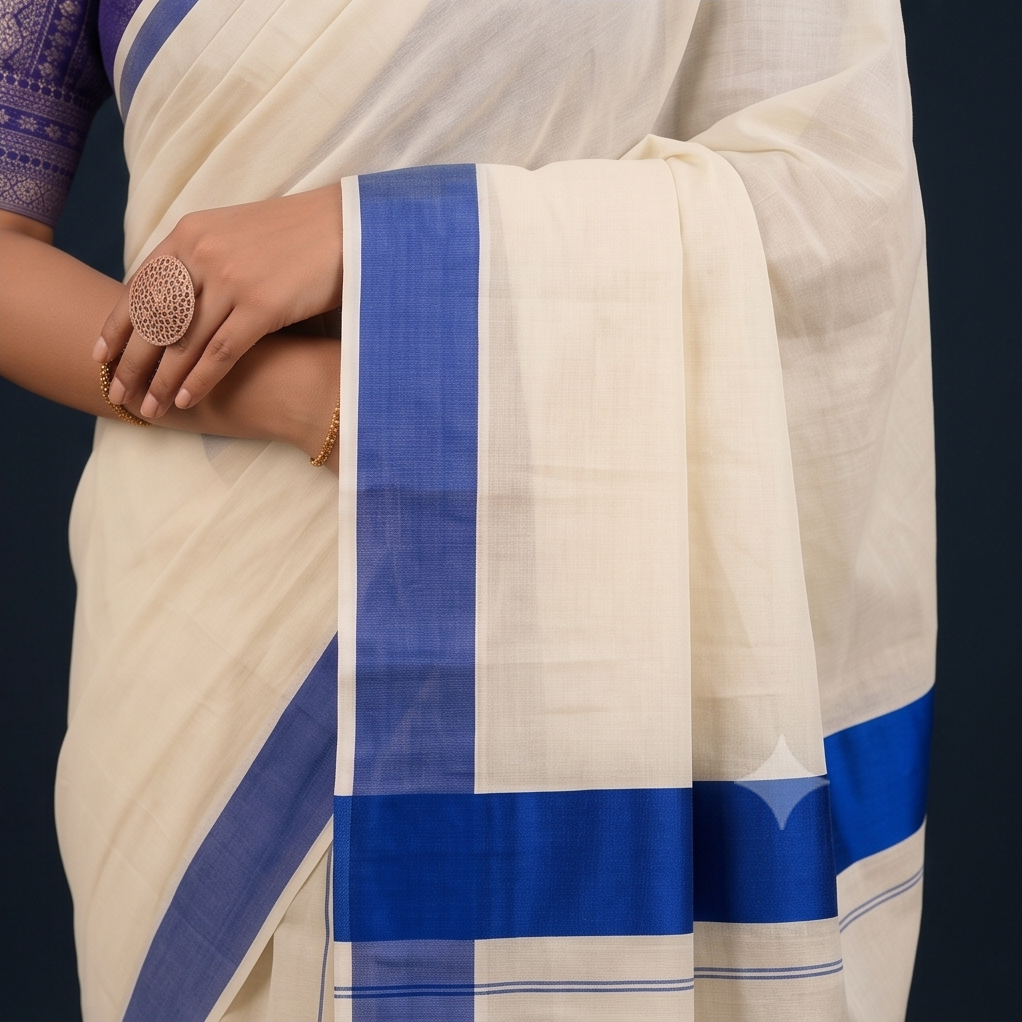 Kerala Blue Border Cotton Saree