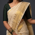Off-White Temple Border Saree