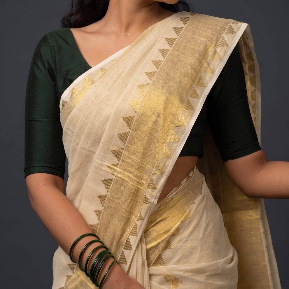 Off-White Temple Border Saree
