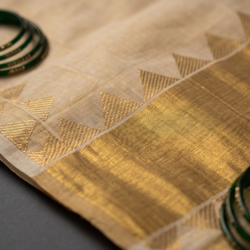 Off-White Temple Border Saree