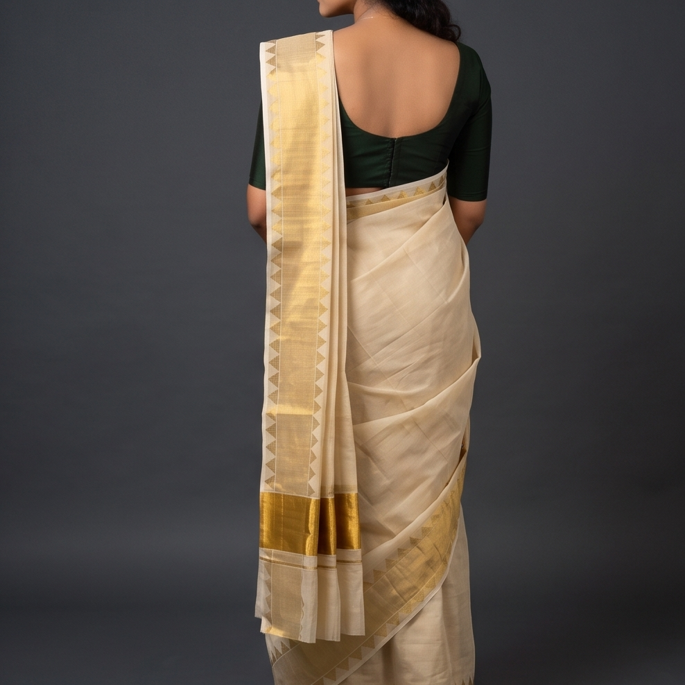 Off-White Temple Border Saree