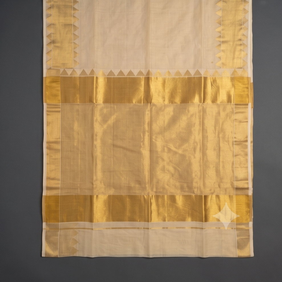 Off-White Temple Border Saree
