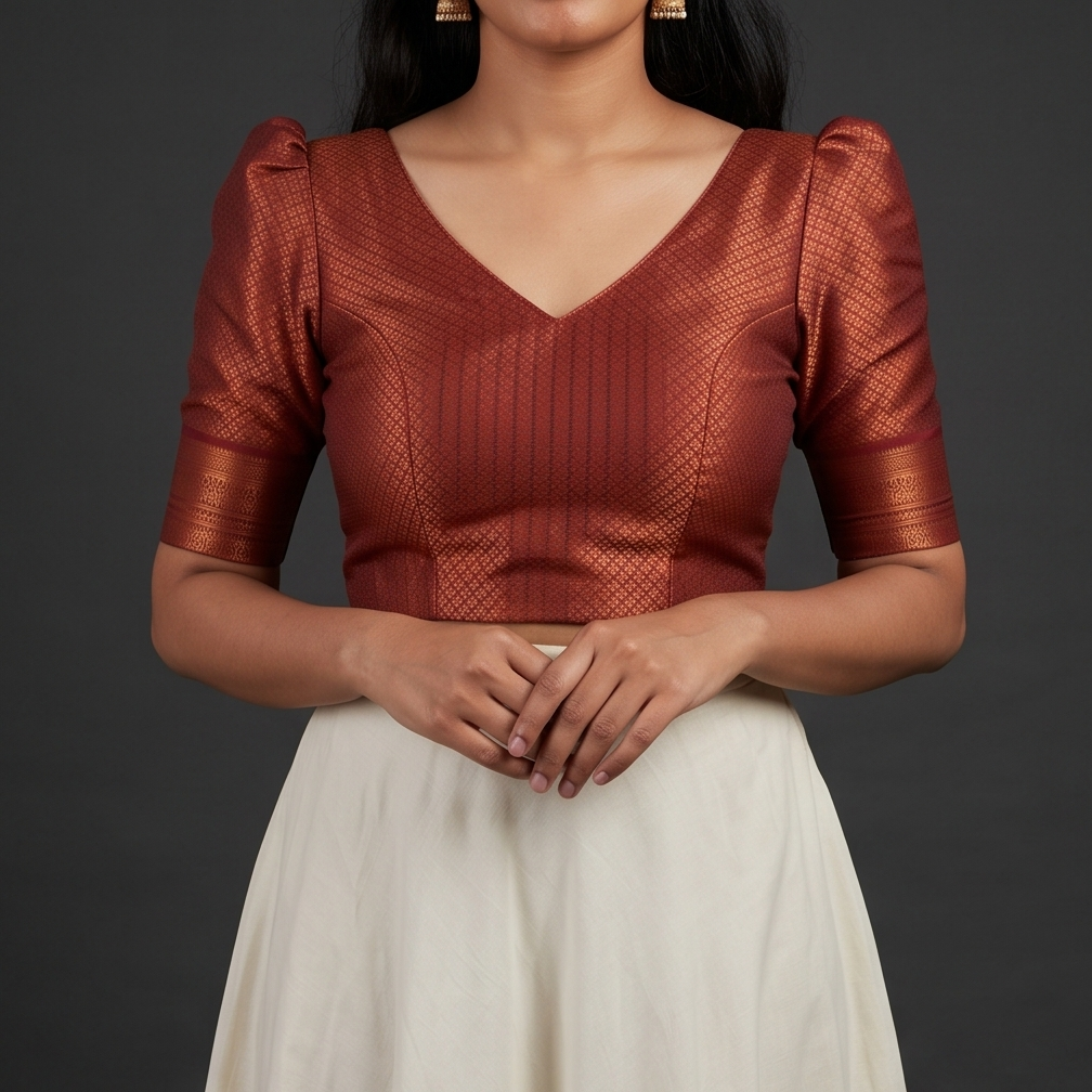 Onam Special Maroon Blouse with White Skirt