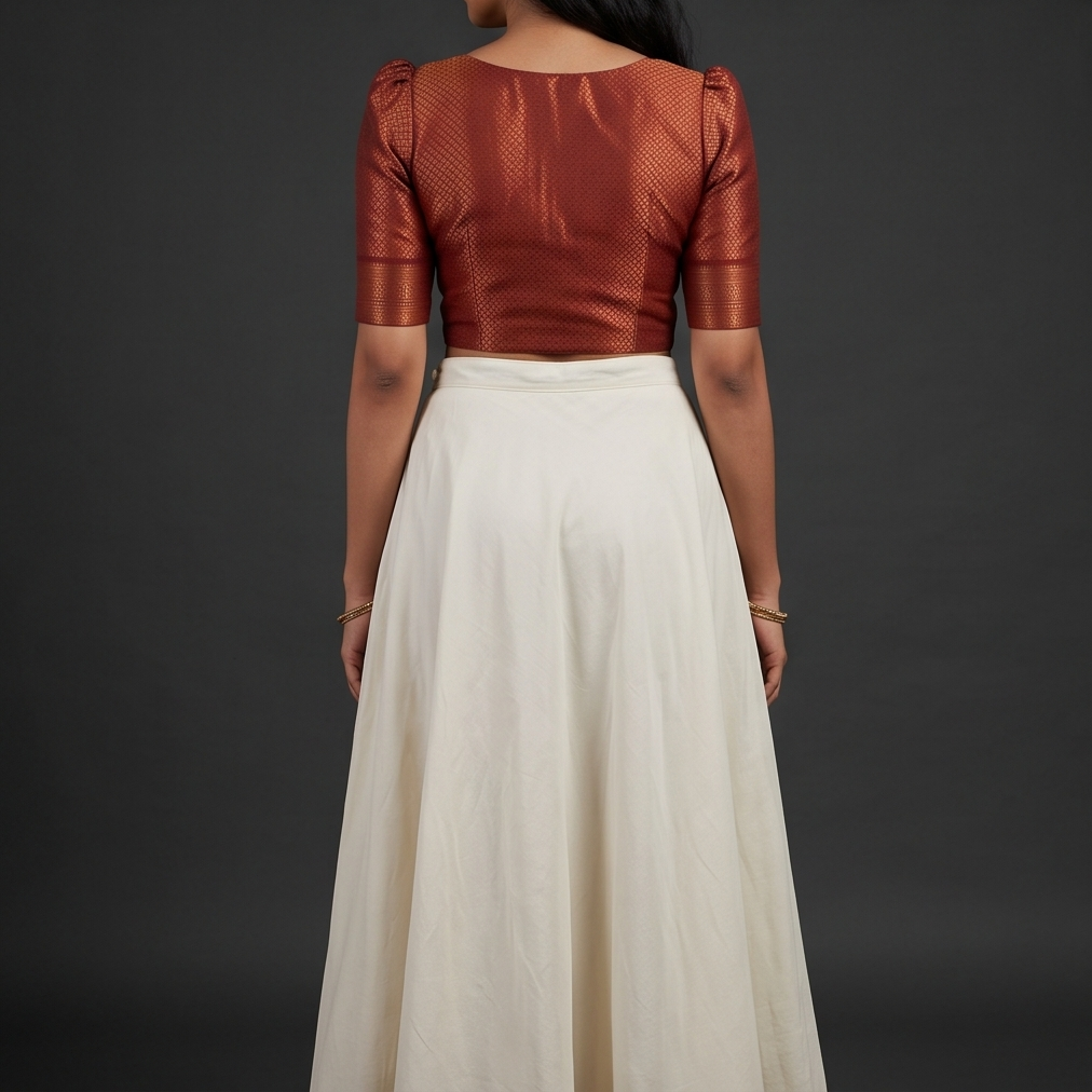 Onam Special Maroon Blouse with White Skirt