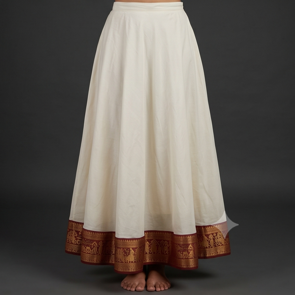 Onam Special Maroon Blouse with White Skirt