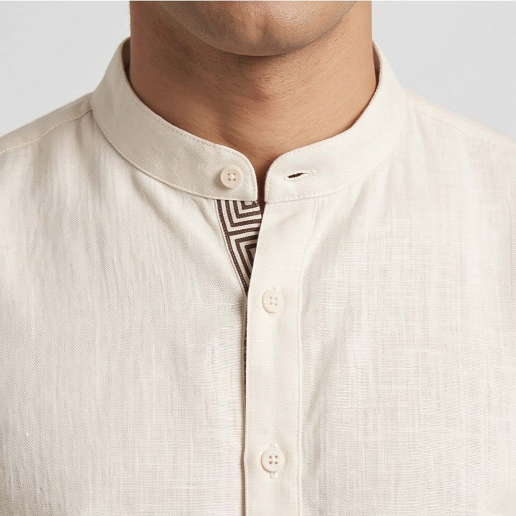 Ivory Elephant Border Linen Shirt – Off White