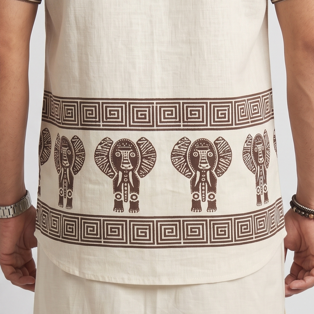 Ivory Elephant Border Linen Shirt – Off White