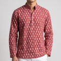 Maroon Short Kurta with Tree-of-Life Block Print