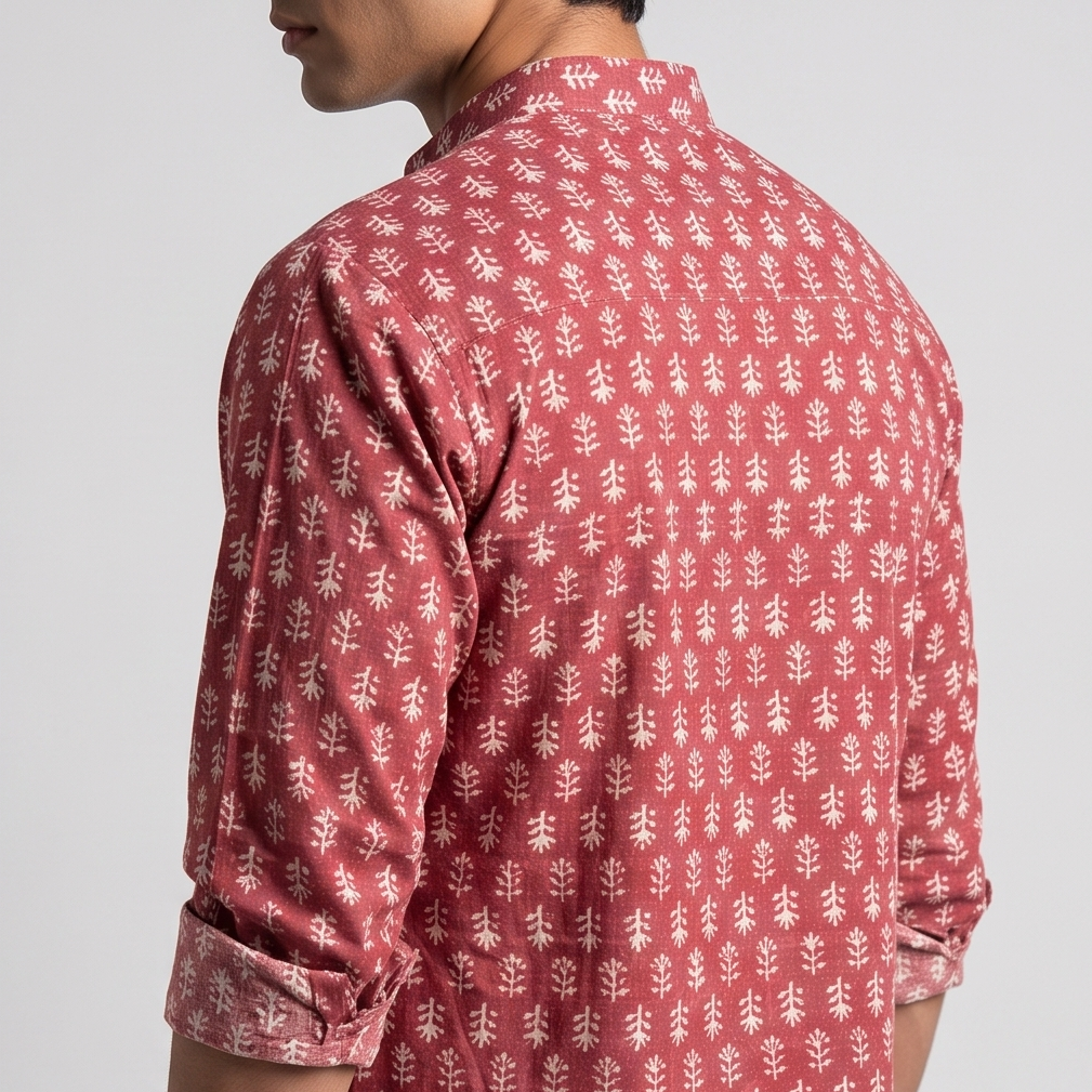 Maroon Short Kurta with Tree-of-Life Block Print