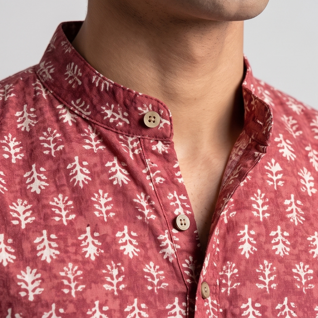 Maroon Short Kurta with Tree-of-Life Block Print