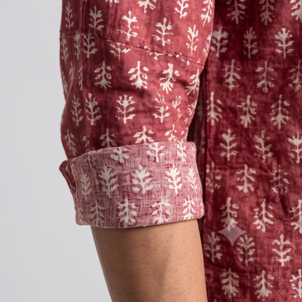 Maroon Short Kurta with Tree-of-Life Block Print