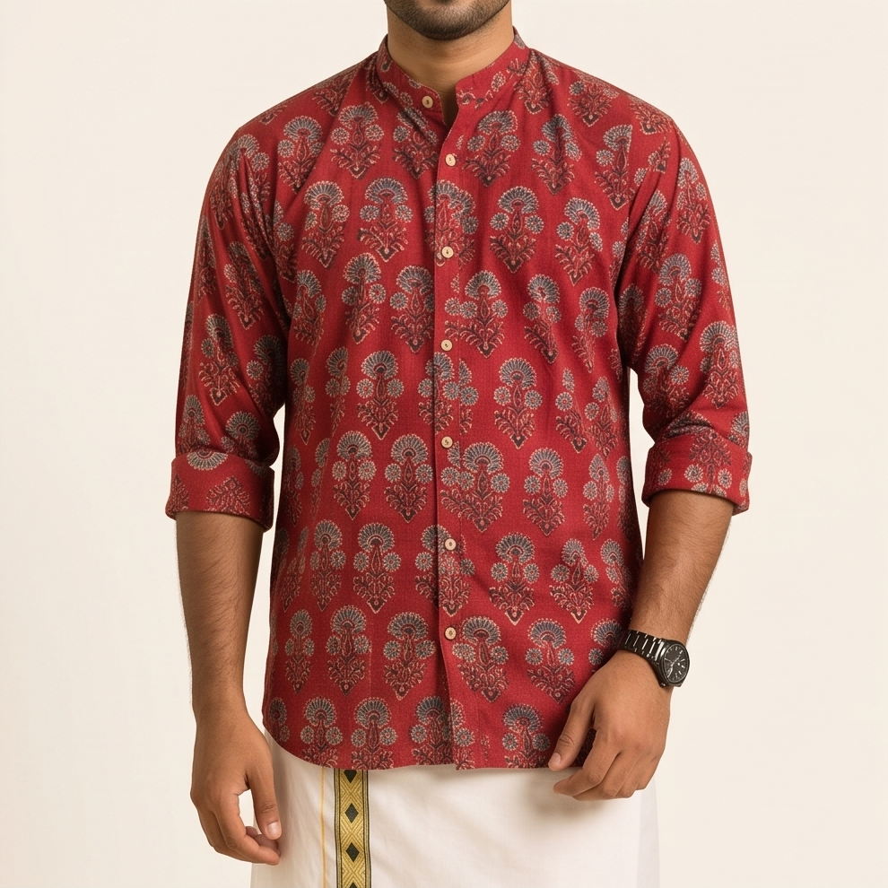 Deep Maroon Kalamkari Paisley Shirt