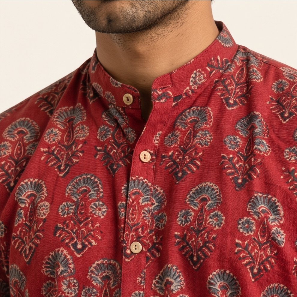 Deep Maroon Kalamkari Paisley Shirt