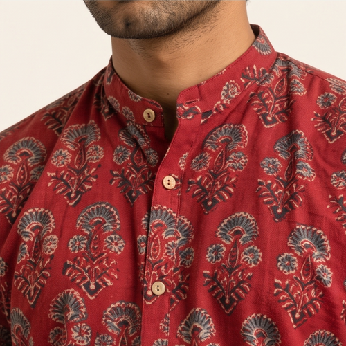 Deep Maroon Kalamkari Paisley Shirt